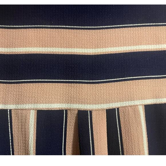 MONTEAU STRIPED PEPLUM BLOUSE NAVY PINK WHITE V-NECK BUTTONS PULLOVER M - Picture 5 of 9